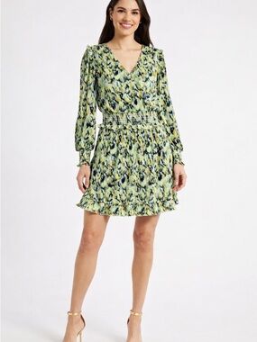 7. Chelsea28 • NWT Green Patterned Long-Sleeve Smocked Waist Dress ptp 18”-22”